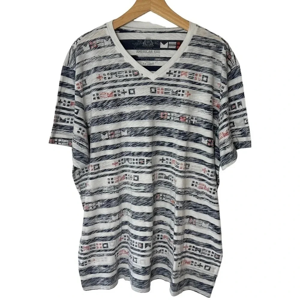 American Rag XXL red white & blue nautical print‎ v-neck T-shirt